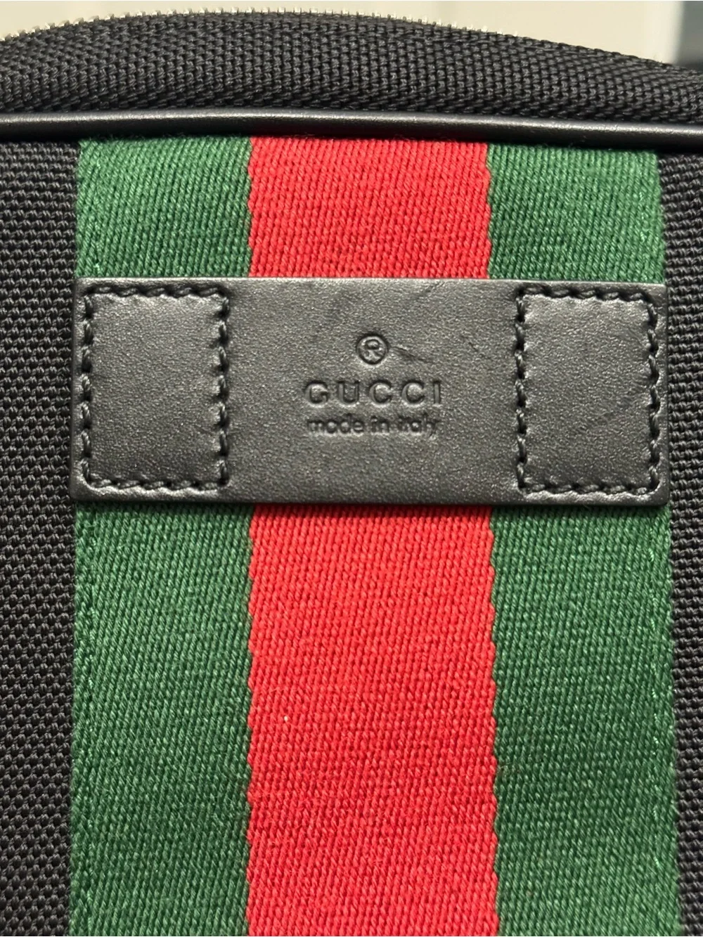 Gucci Black Web Stripe Belt Bag in Red and Green